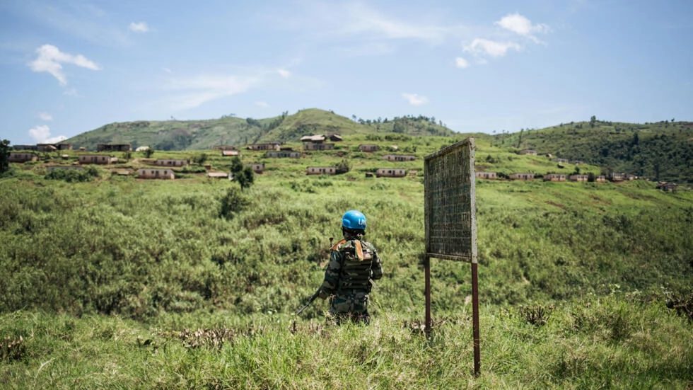 Un soldat de la Monusco patrouille dans la région du Nord-Kivu, le 11 avril 2019. © Alexis Huguet, AFP