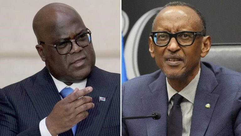 Le président congolais Félix Tshisekedi (à gauche) et le président rwandais Paul Kagame (à droite). © Christophe Ena & Brian Inganga, AP - Montage RFI