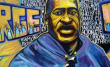 Une fresque à l'effigie de George Floyd à Minneapolis, lors d'une cérémonie d'hommage le 23 mai 2025. AFP - KEREM YUCEL